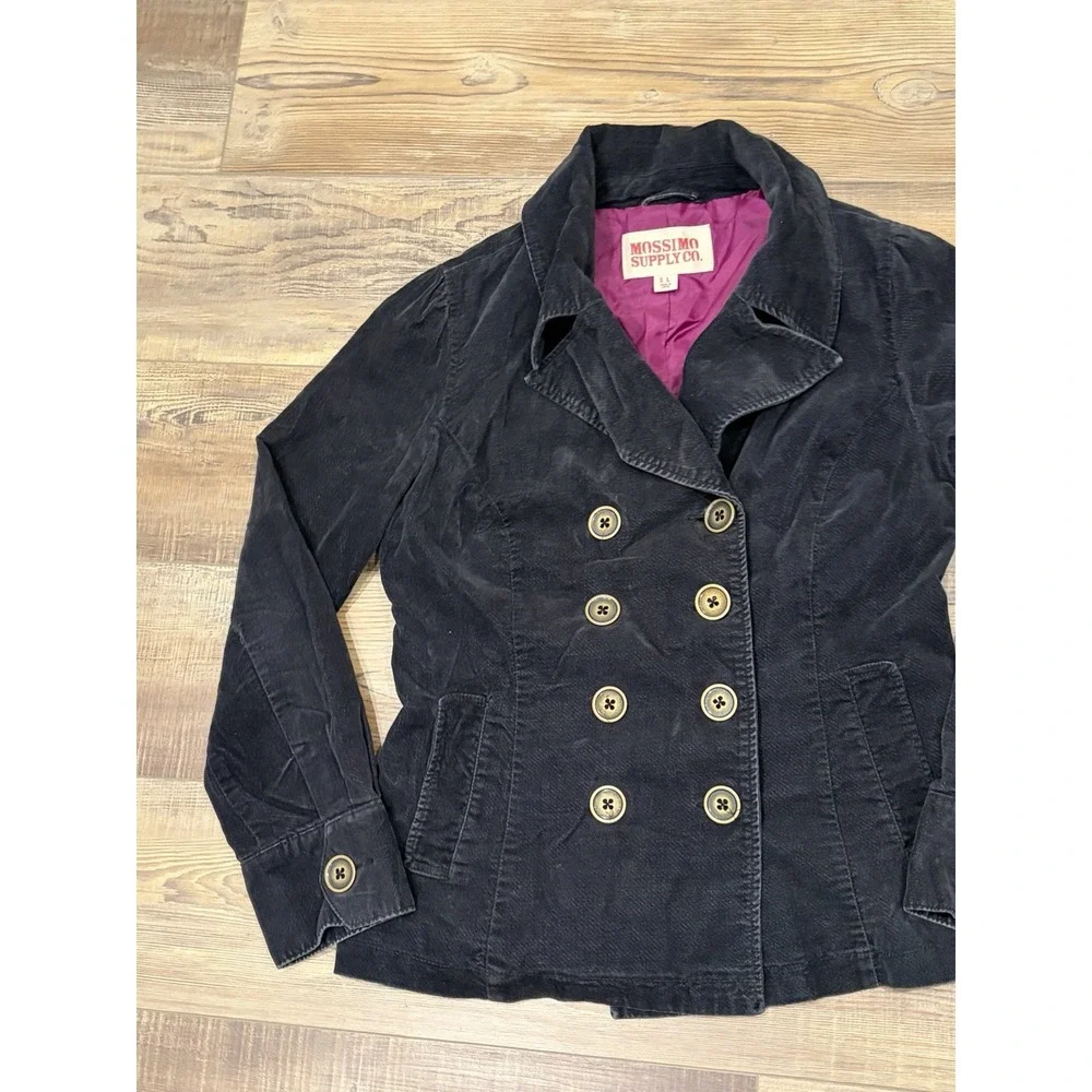 Mossimo Supply vintage Lg Y2K Black corduroy Pea jacket coat Pink Lining Buttons